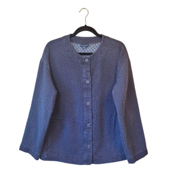 J. Jill PureJill Indigo Diamond Jacquard Button Front Jacket Size M - Picture 1 of 6